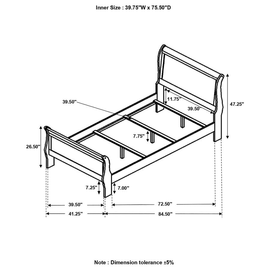 Louis Philippe Twin Panel Sleigh Bed Cappuccino