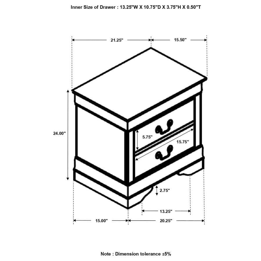 Louis Philippe 2-drawer Nightstand Cappuccino