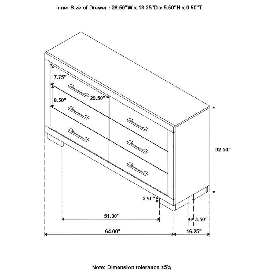 Jessica 6-drawer Dresser White