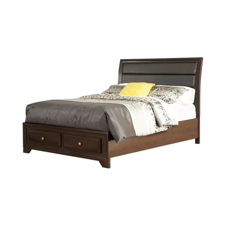 Jaxson Queen Storage Bed with Upholstered Headboard Cappuccino