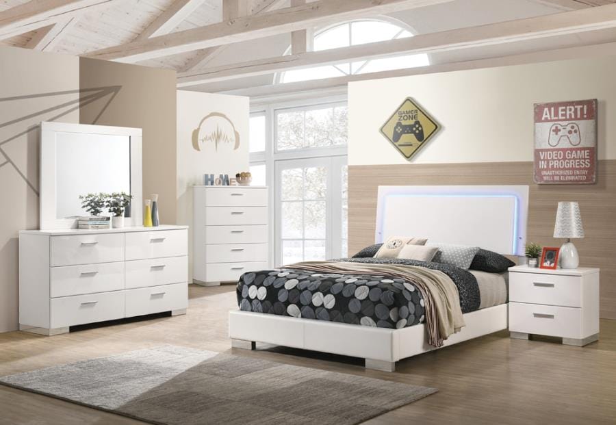 Felicity 4-piece Full Bedroom Set with LED Lighting Glossy White