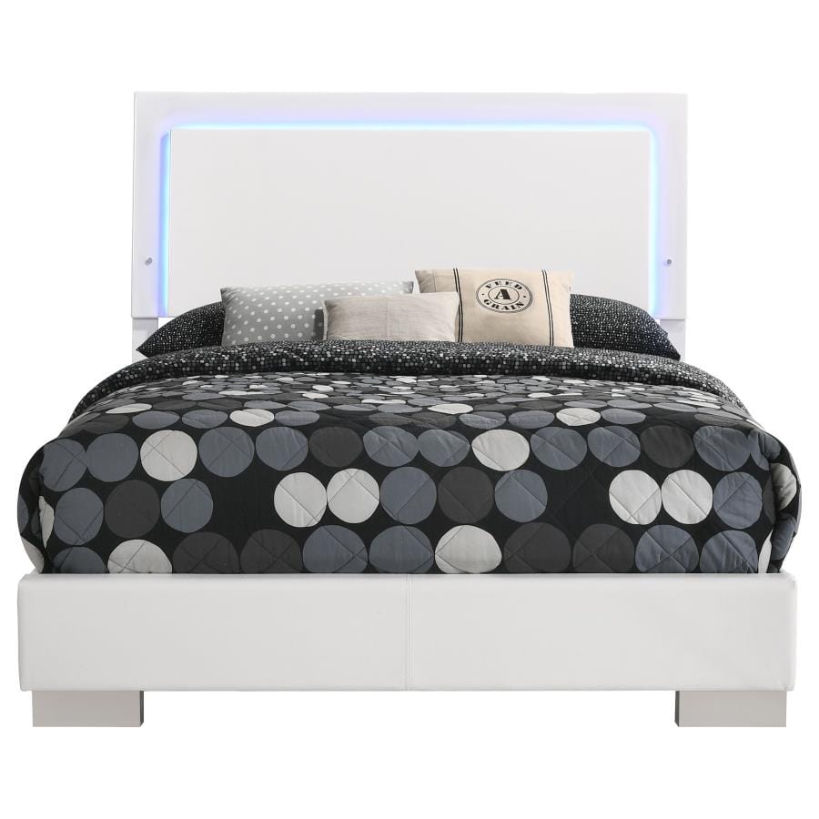 Felicity Full Panel Bed with LED Lighting Glossy White