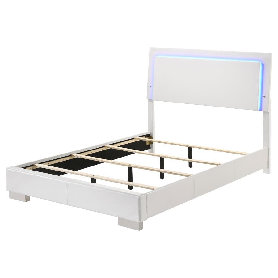 Felicity Full Panel Bed with LED Lighting Glossy White