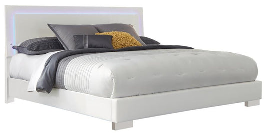 Felicity Eastern King Panel Bed with LED Lighting Glossy White