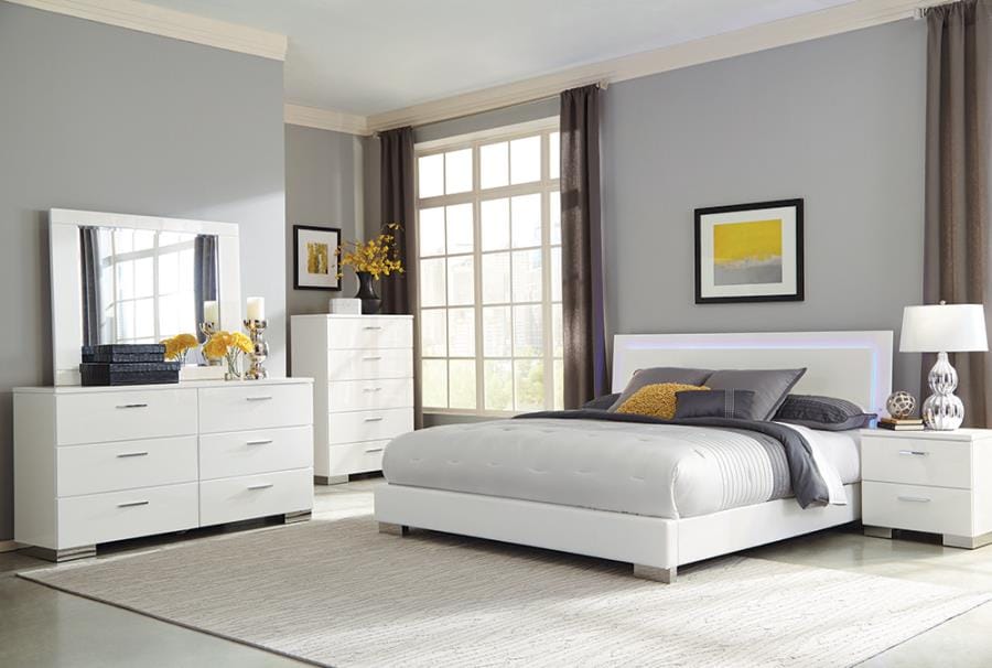 Felicity Eastern King Panel Bed with LED Lighting Glossy White