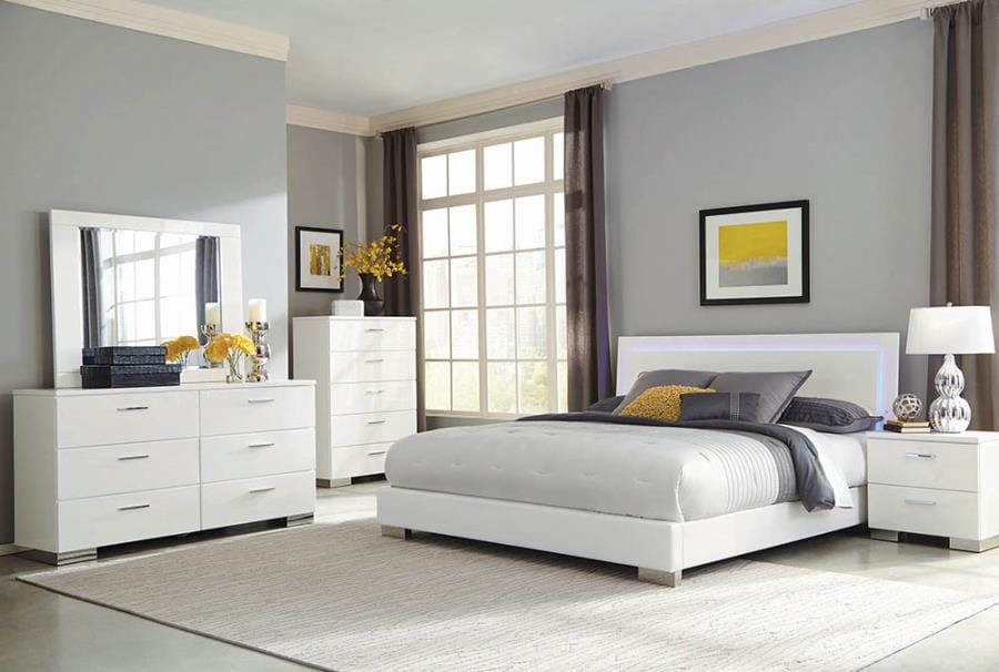 Felicity Eastern King Panel Bed with LED Lighting Glossy White