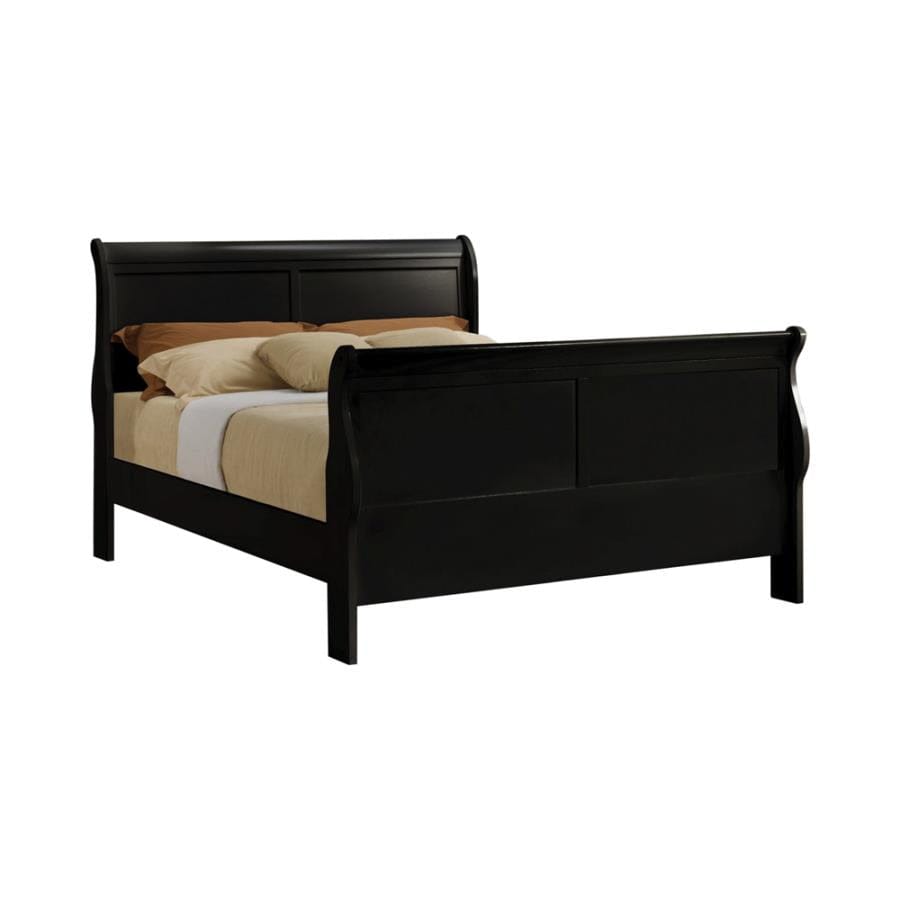 Louis Philippe Queen Sleigh Panel Bed Black