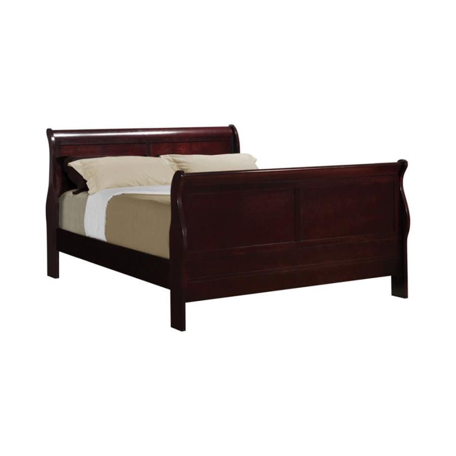 Louis Philippe Queen Sleigh Panel Bed Red Brown