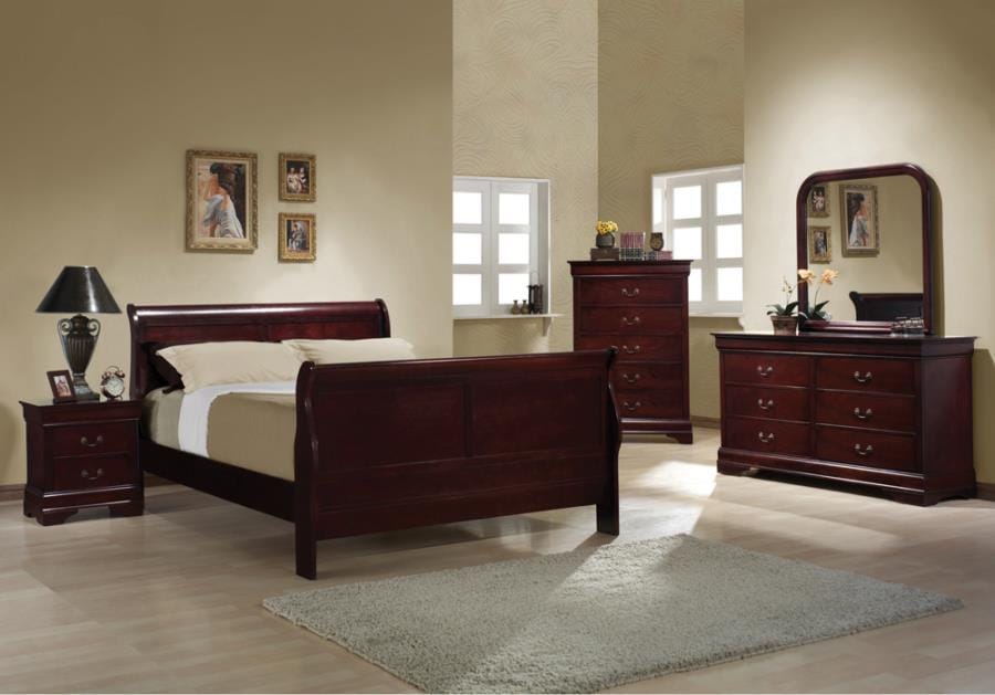 Louis Philippe Queen Sleigh Panel Bed Red Brown