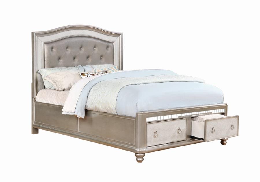 Bling Game Upholstered Storage California King Bed Metallic Platinum