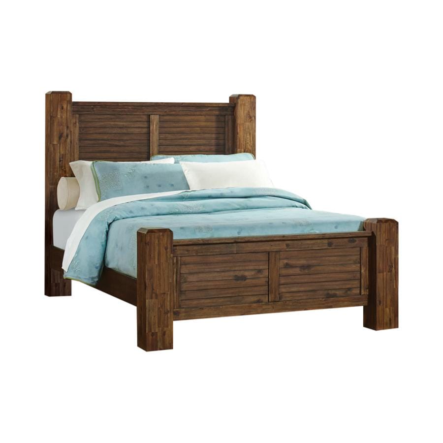 Sutter Creek Eastern King Bed with Block Posts Vintage Bourbon