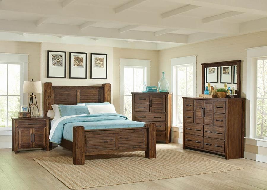 Sutter Creek Queen Bed with Block Posts Vintage Bourbon