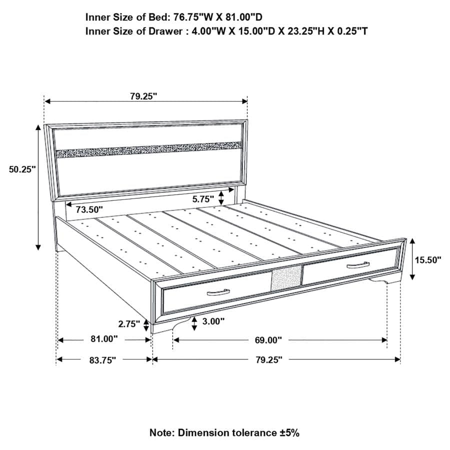 Miranda Eastern King 2-drawer Storage Bed White