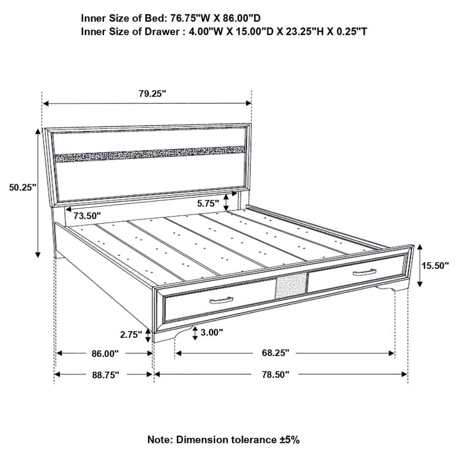 Miranda California King 2-drawer Storage Bed White