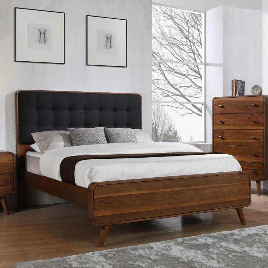 Robyn Eastern King Bed with Upholstered Headboard Dark Walnut