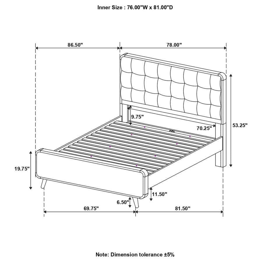 Robyn Eastern King Bed with Upholstered Headboard Dark Walnut