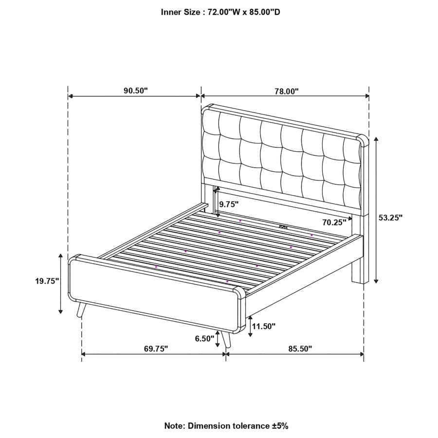 Robyn California King Bed with Upholstered Headboard Dark Walnut