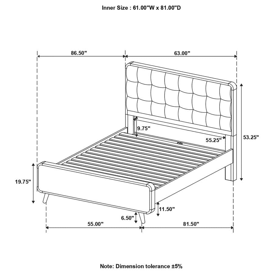 Robyn Queen Bed with Upholstered Headboard Dark Walnut