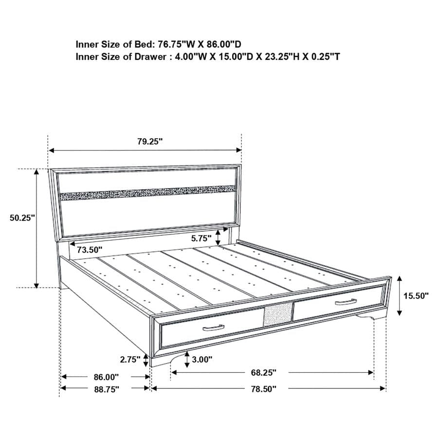 Miranda California King 2-drawer Storage Bed Black