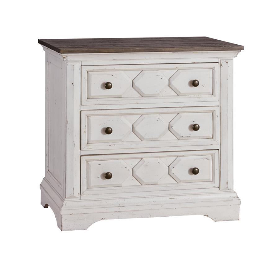 Celeste 3-drawer Nightstand Rustic Latte and Vintage White