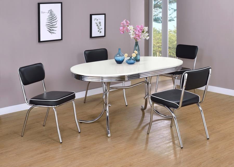 Retro Oval Dining Table Glossy White and Chrome
