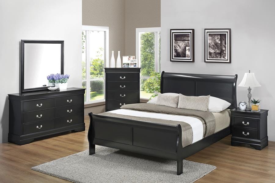 Louis Philippe Eastern King Panel Sleigh Bed Black