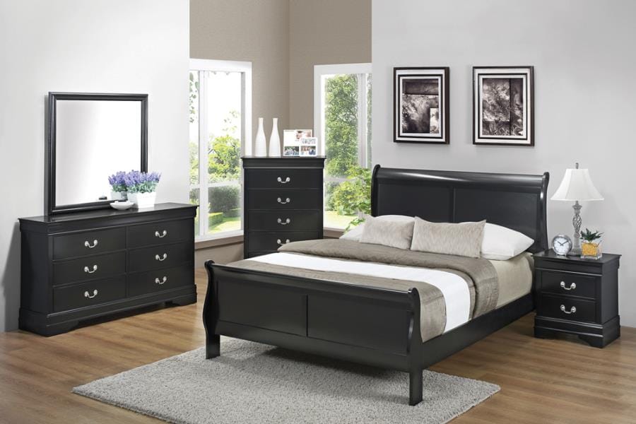 Louis Philippe Queen Panel Sleigh Bed Black