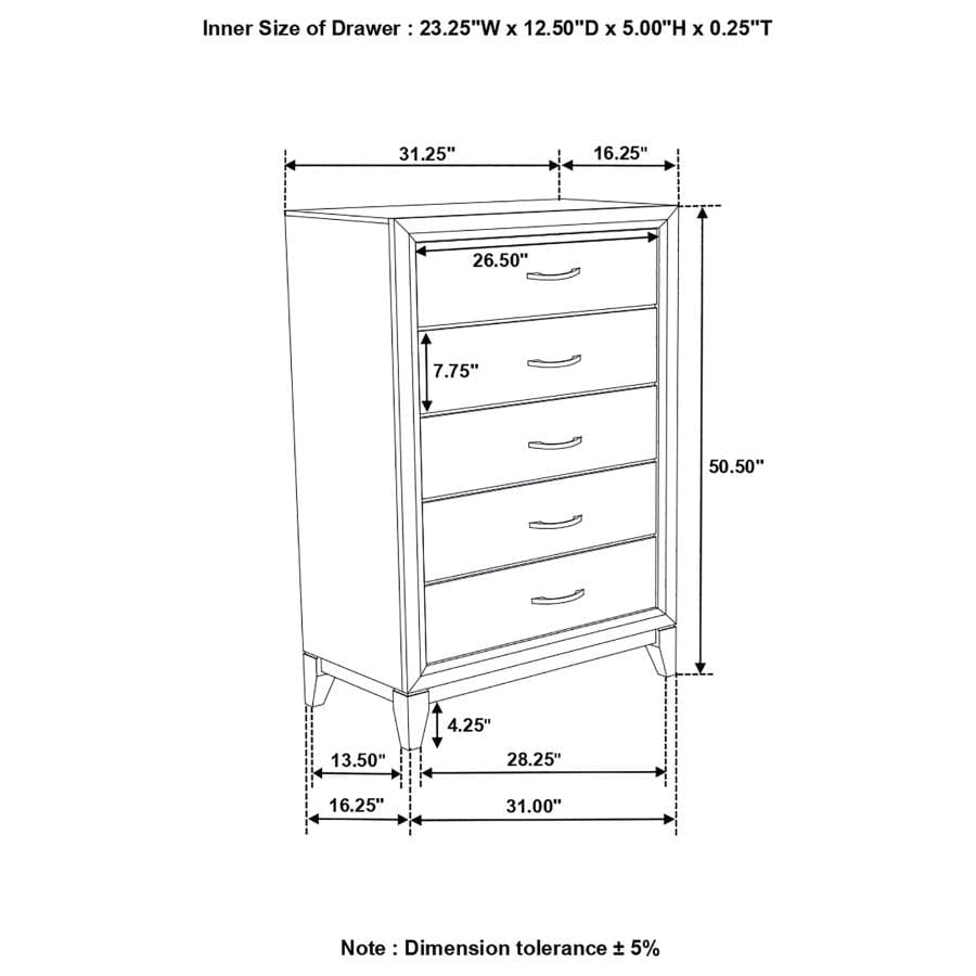 Watson 5-drawer Chest Grey Oak and Black