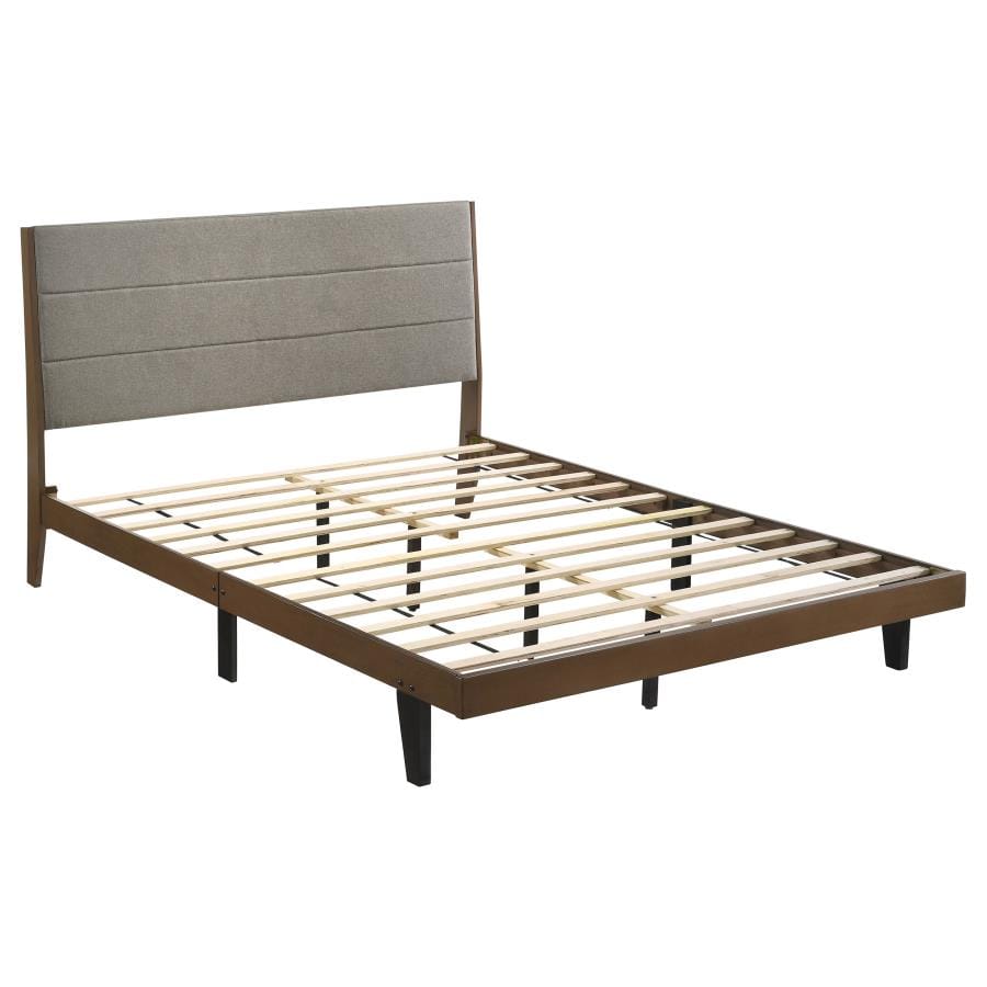 Mays Upholstered Eastern King Platform Bed Walnut Brown and Grey