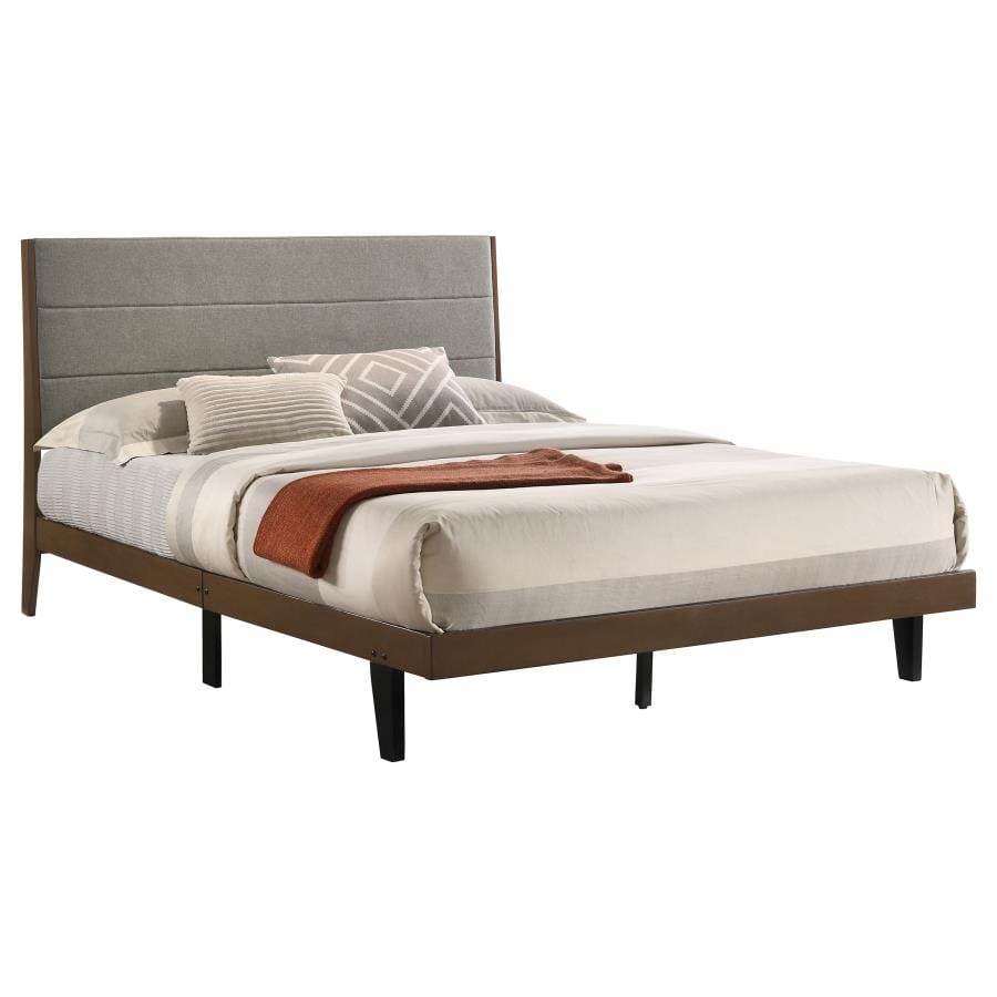 Mays Upholstered Eastern King Platform Bed Walnut Brown and Grey