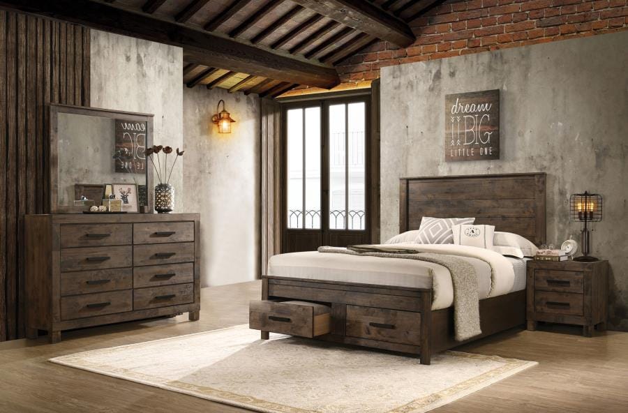 Woodmont 4-piece Eastern King Platform Bedroom Set Rustic Golden Brown