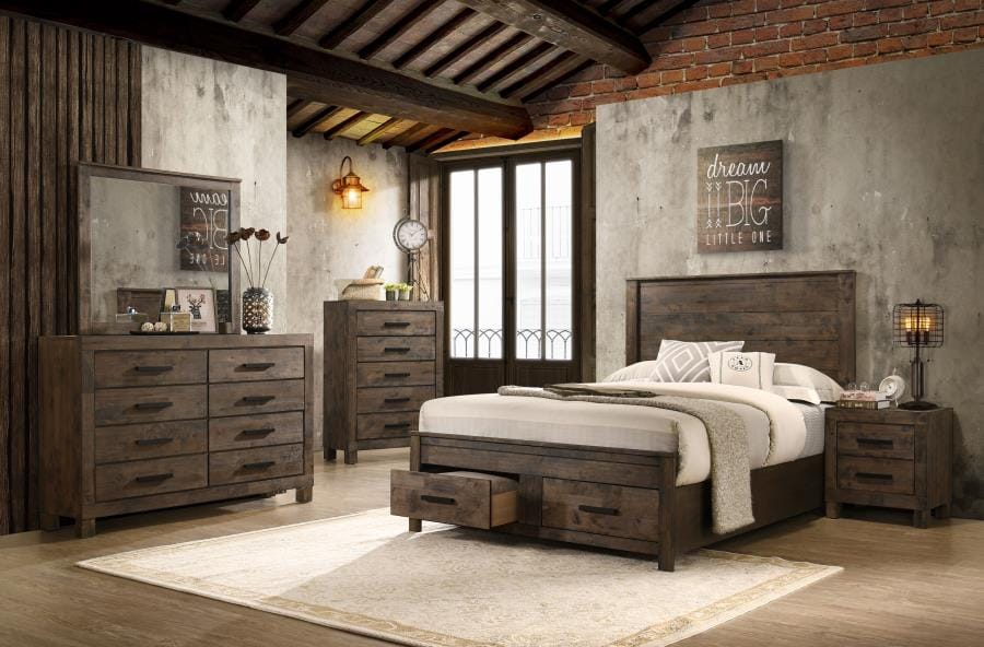 Woodmont California King Storage Bedroom Set Rustic Golden Brown