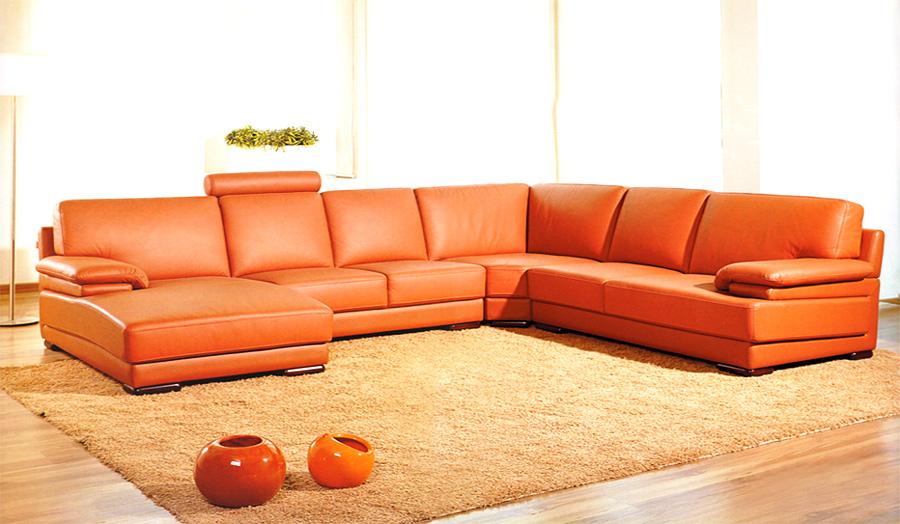 Divani Casa 2227 - Modern Orange Leather U Shaped Sectional Sofa