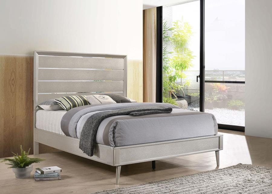 Ramon Eastern King Panel Bed Metallic Sterling