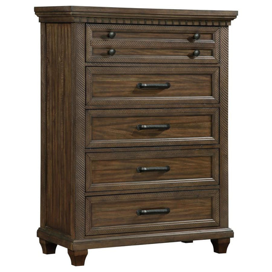 Bennington Rectangular 5-drawer Chest Acacia Brown