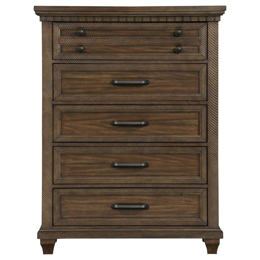 Bennington Rectangular 5-drawer Chest Acacia Brown