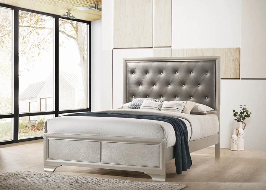 Salford Eastern King Panel Bed Metallic Sterling and Charcoal Grey