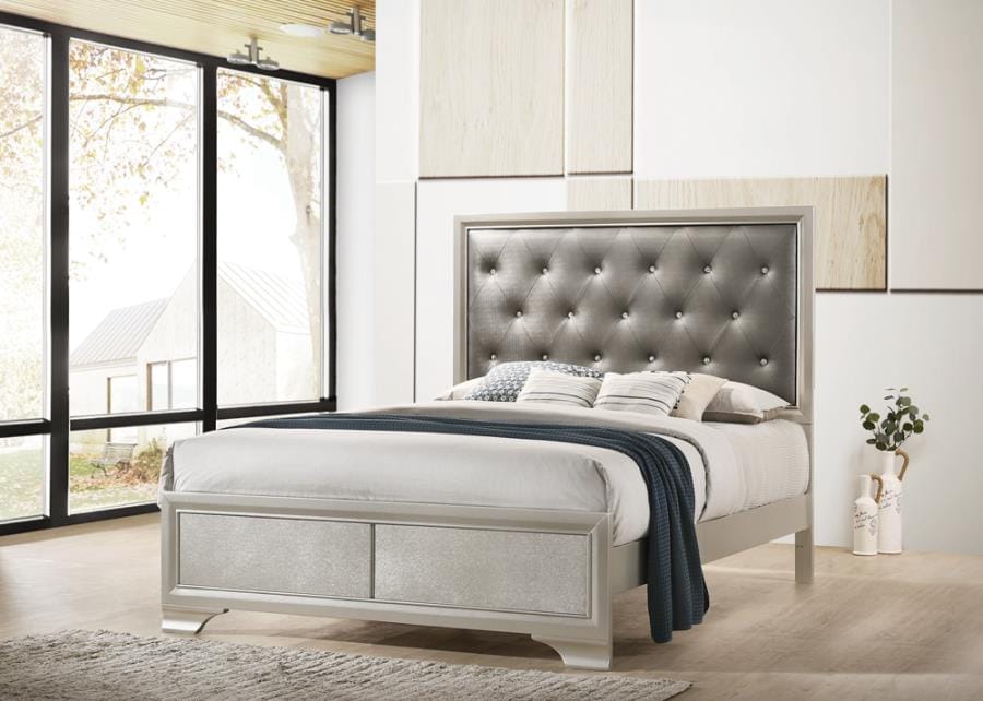 Salford Eastern King Panel Bed Metallic Sterling and Charcoal Grey