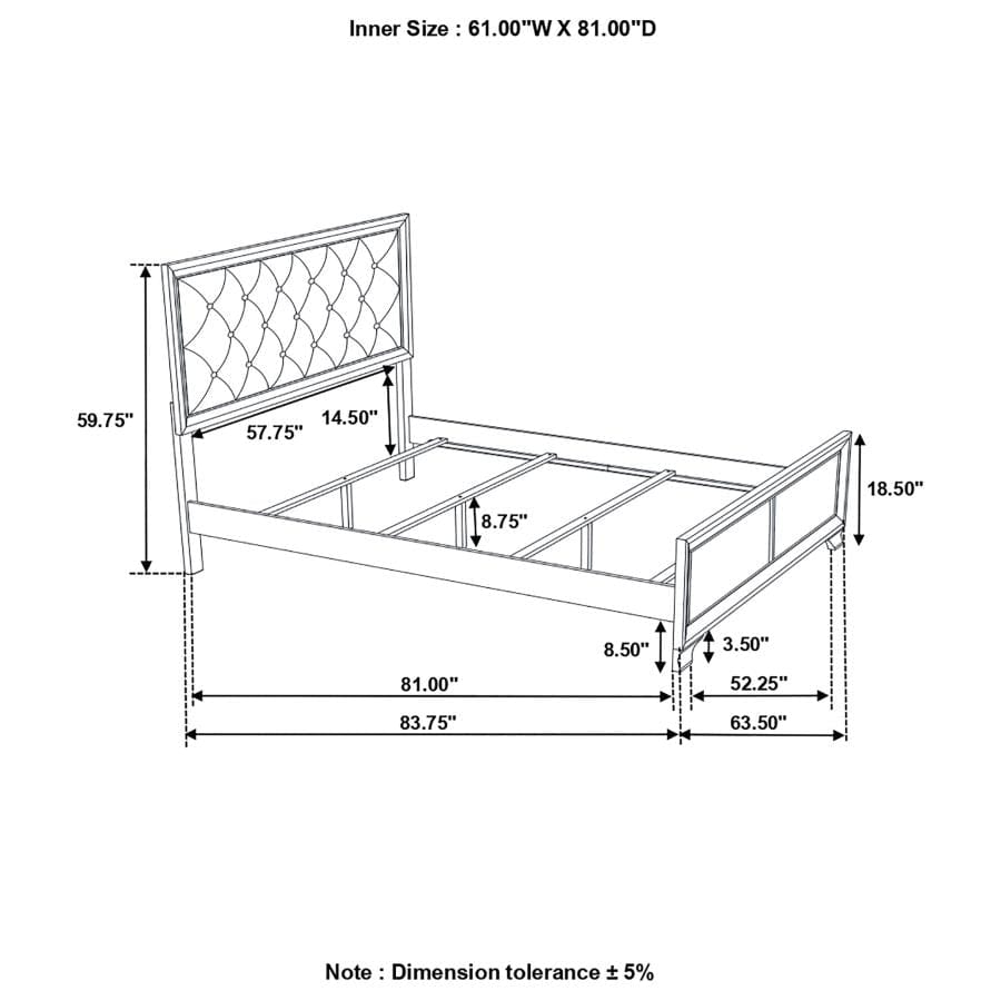 Salford Queen Panel Bed Metallic Sterling and Charcoal Grey