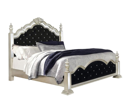 Heidi Queen Upholstered Poster Bed Metallic Platinum