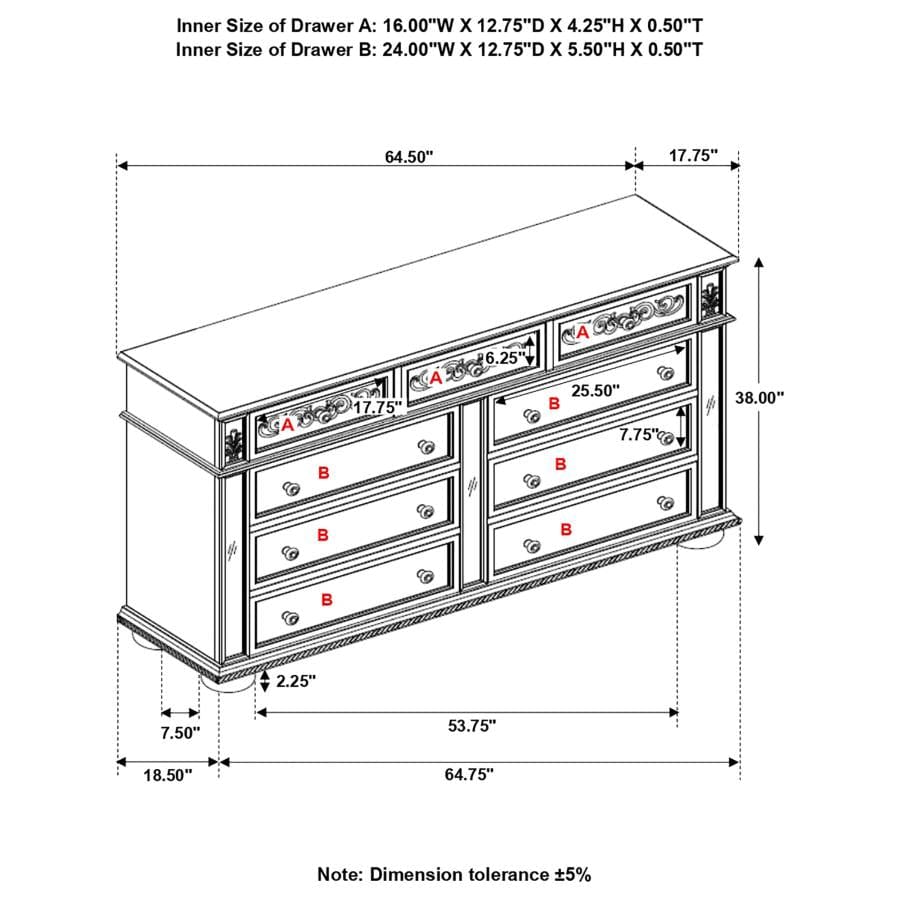 Heidi 9-drawer Dresser Metallic Platinum