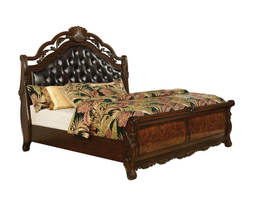 Exeter Eastern King Tufted Upholstered Sleigh Bed Dark Burl