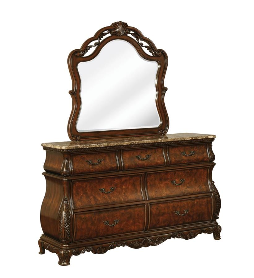 Exeter 7-drawer Dresser with Marble Top Dark Burl