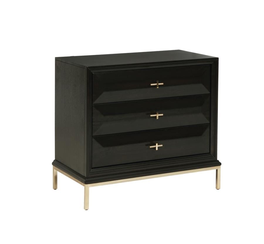 Formosa 3-drawer Rectangular Nightstand Americano and Rose Brass