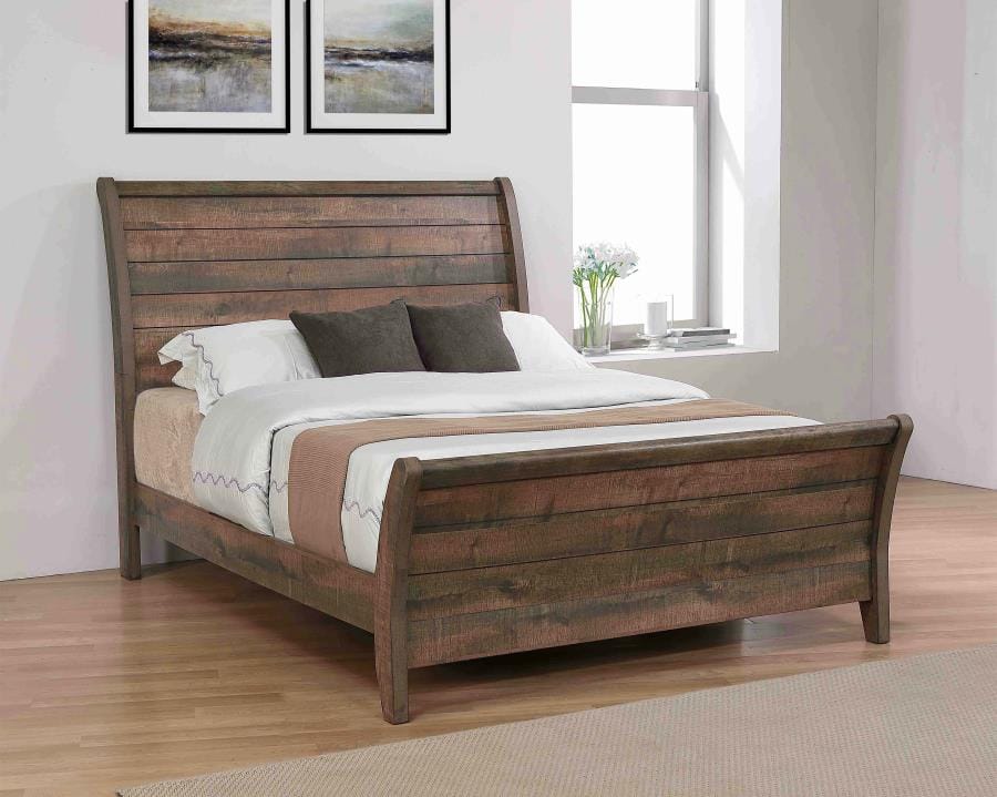 Frederick Eastern King Sleigh Panel Bed Weathered Oak