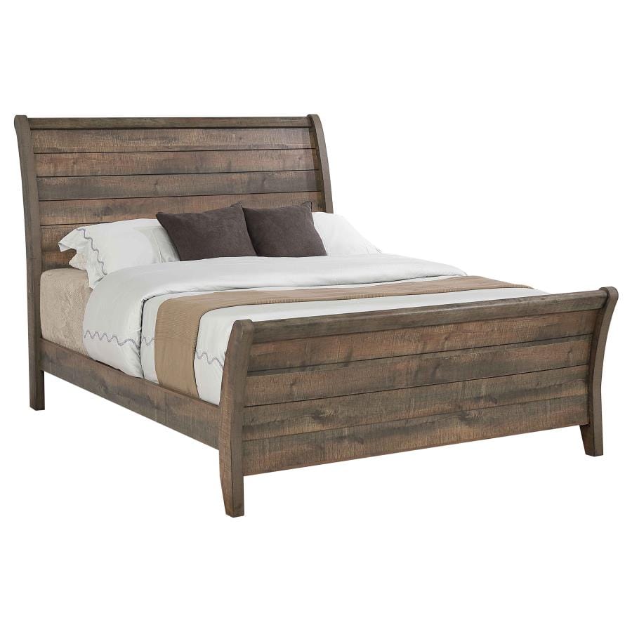 Frederick Eastern King Sleigh Panel Bed Weathered Oak