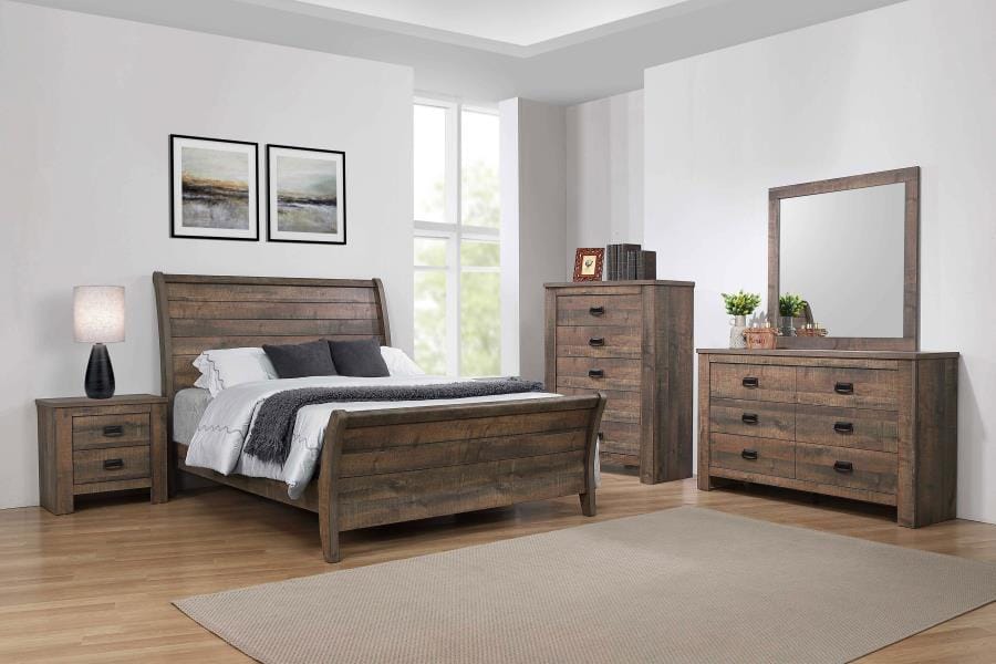 Frederick Eastern King Sleigh Panel Bed Weathered Oak