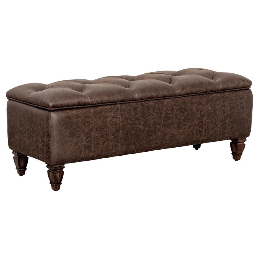 Avenue Upholstered Tufted Bench Weathered Burnished Brown