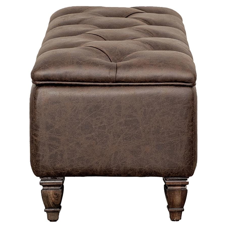 Avenue Upholstered Tufted Bench Weathered Burnished Brown