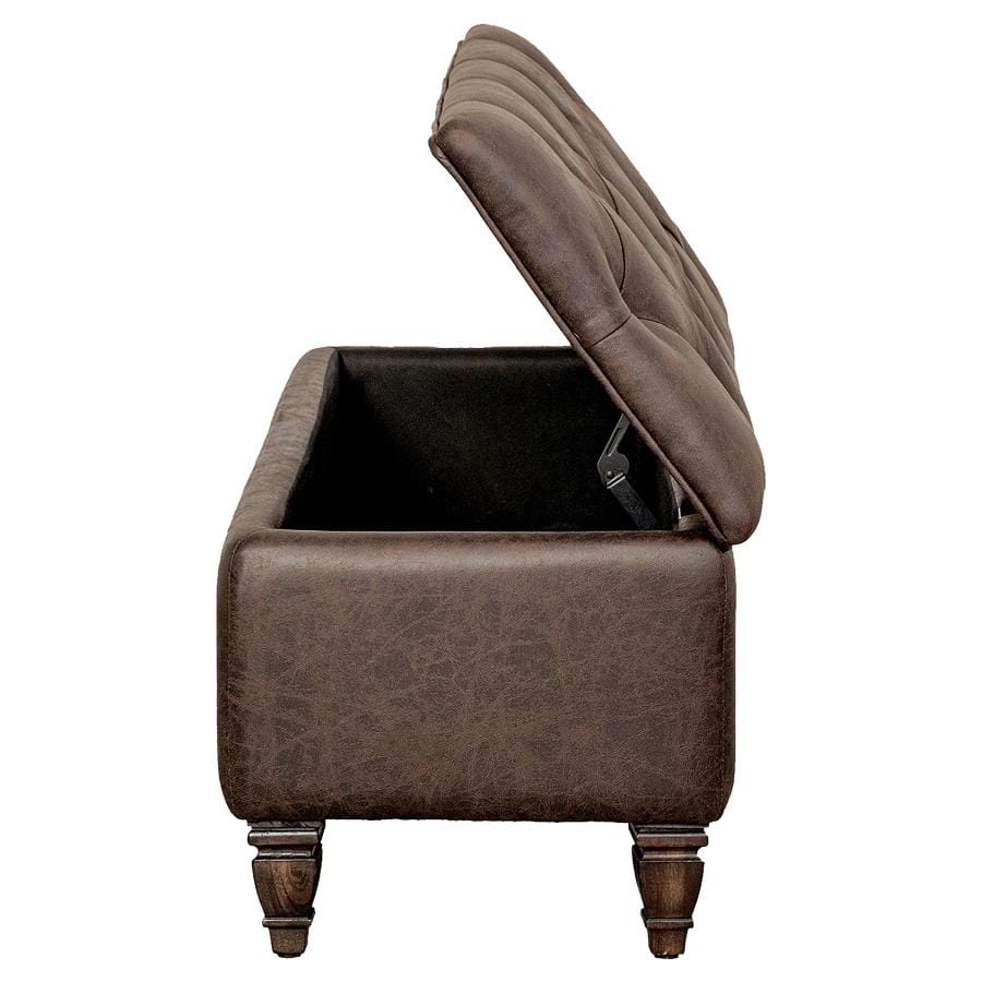 Avenue Upholstered Tufted Bench Weathered Burnished Brown